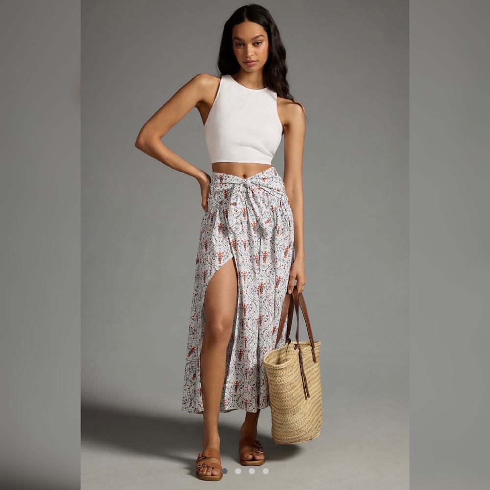 By Anthropologie Poplin Tie Front Side Slit Skirt - Large